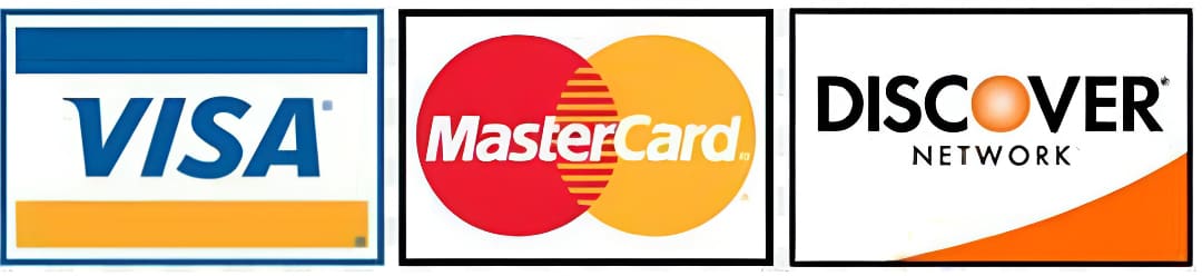 Visa, MasterCard, and Discover credit card logos