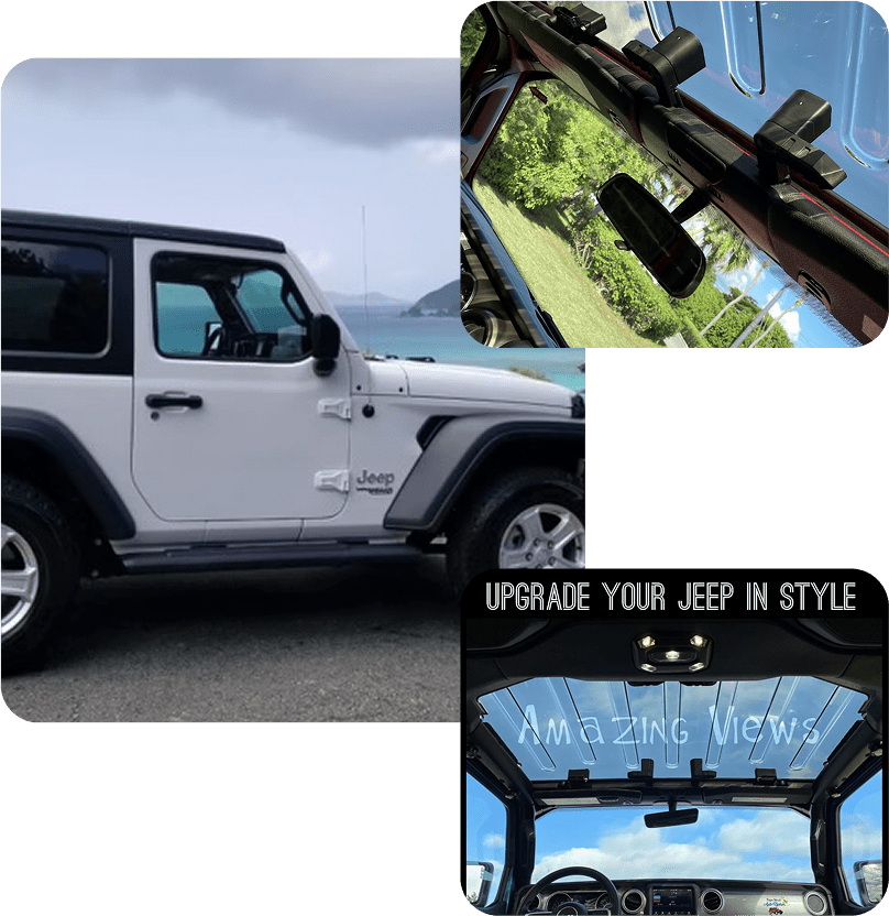 White Jeep Wrangler with panoramic glass roof