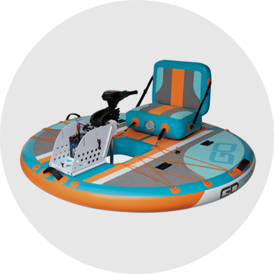 Round inflatable motorized pontoon boat with seat